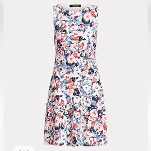 Black Label Ralph Lauren Stretchy Jersey Floral Midi Dress Summer Work Sz 8